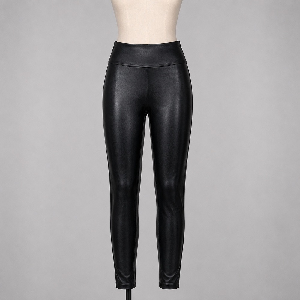 Spanx Faux Leather Leggings 2437 Very Black High Rise Small Petite Shaping